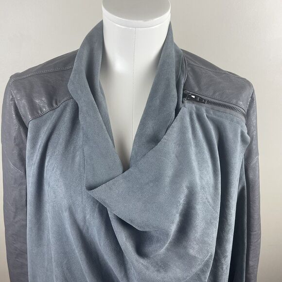 Anthropologie BlankNYC Size Small Gray Draped Faux Suede And Zip Leather Jacket - Picture 4 of 12